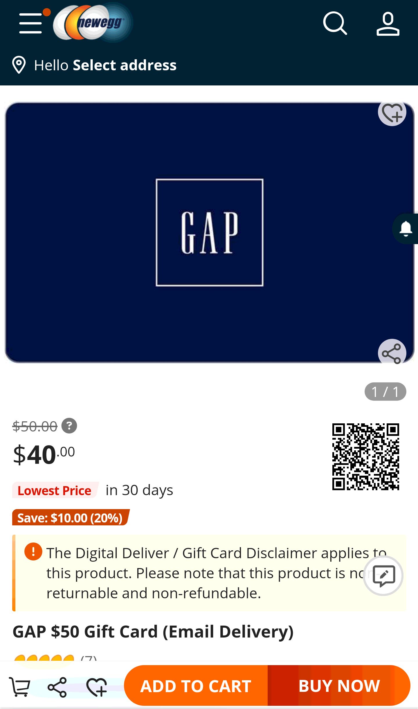 GAP $50 Gift Card (Email Delivery) - Newegg.com