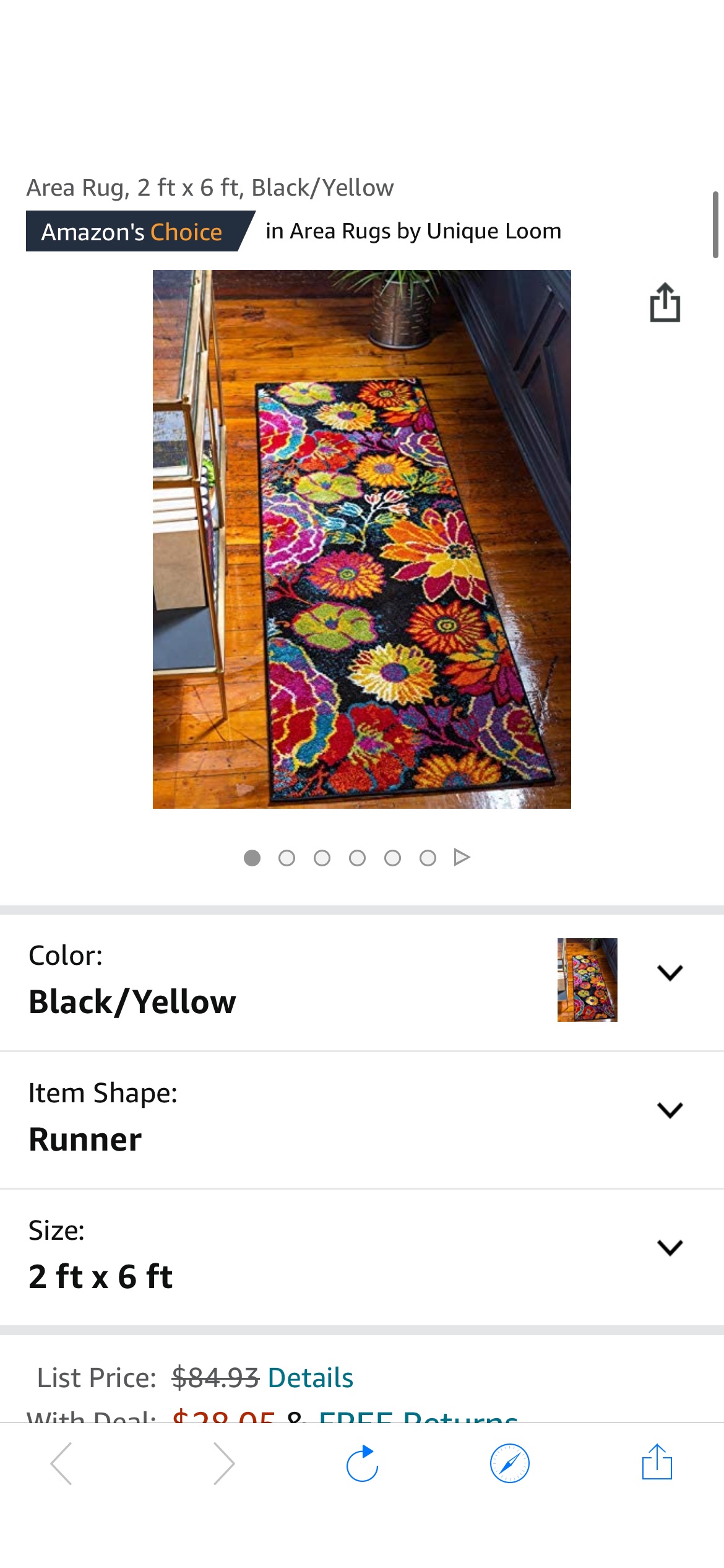 Amazon.com: Unique Loom Lyon Collection Colorful Modern Floral Garden Area Rug, 2 ft x 6 ft, Black/Yellow