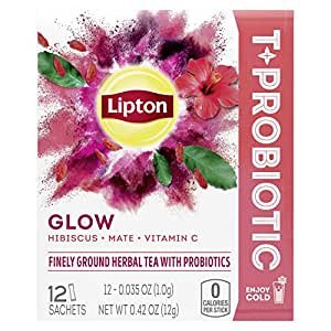 $15.91 立顿 Glow Sachets Iced Herbal Tea Beverage Glow with Hibiscus, Mate and Vitamin C .42 oz 12 Servings, Pack of 9