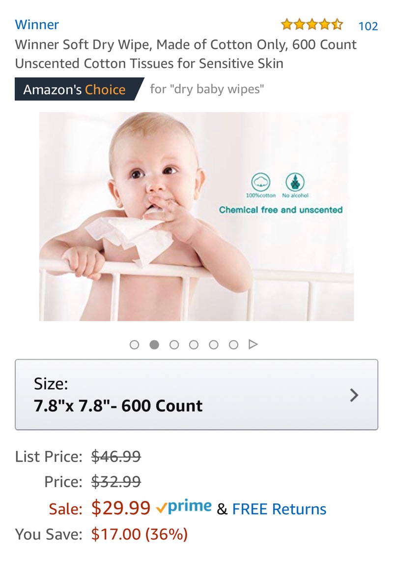 婴儿可用棉巾Amazon.com : Winner Soft Dry Wipe, Made of Cotton Only, 600 Count Unscented Cotton Tissues for Sensitive Skin : Baby
