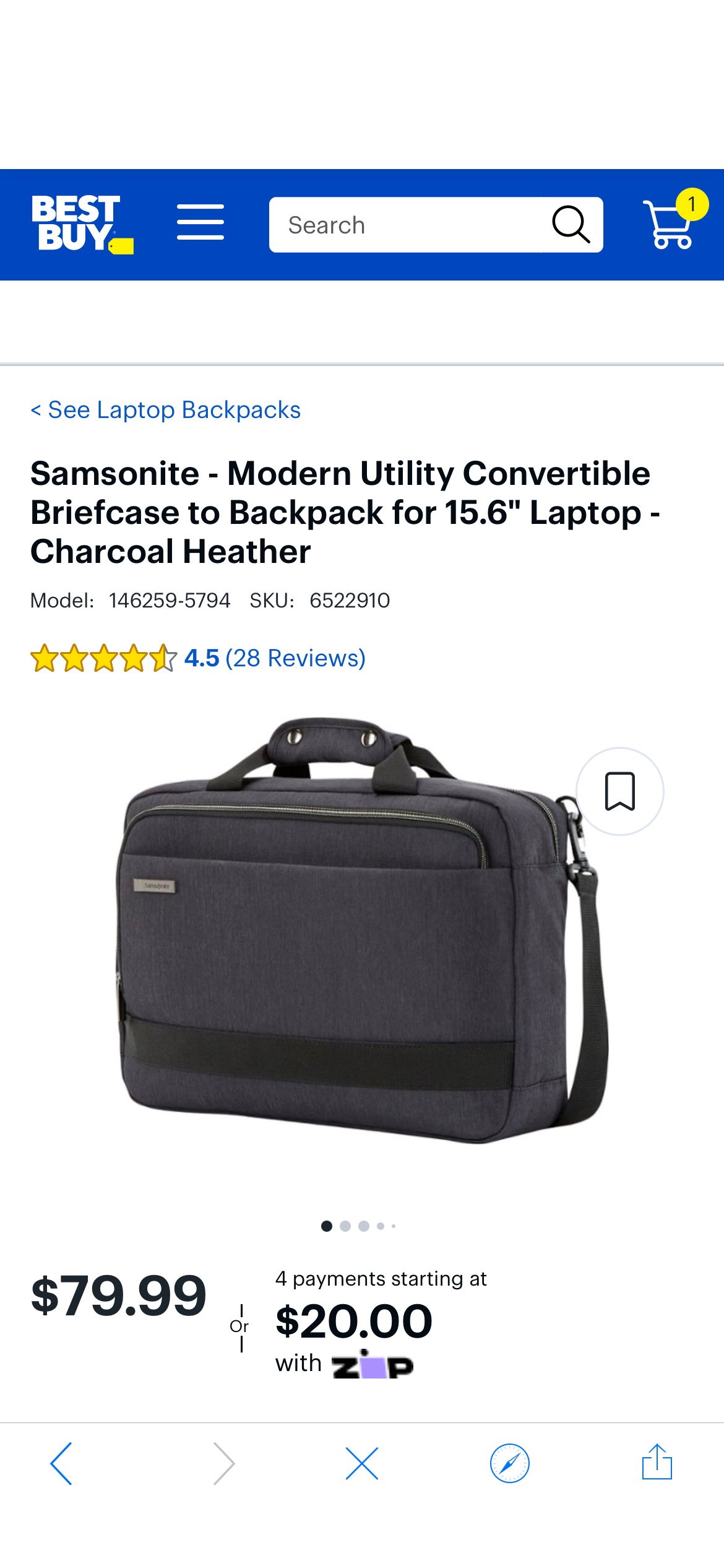 Samsonite Modern Utility Convertible Briefcase to Backpack for 15.6" Laptop Charcoal Heather 146259-5794 - Best Buy