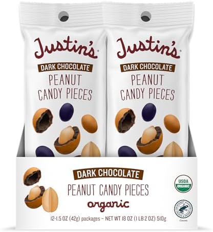 Amazon.com : Justin’s Organic Dark Chocolate Peanut Butter Candy Pieces, 12-Pack of 1.5oz bags : Grocery &amp; Gourmet Food