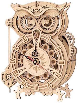 ROKR 3D Wooden Puzzle for Adults Owl Clock Model Kit Desk Clock Home Decor Unique Gift for Kids on Birthday/Christmas Day 貓頭鷹鐘
