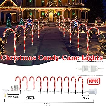 Spznjawtdc 10 Pack Christmas Candy Cane Pathway Marker Lights, 21" LED Christmas Outdoor Decorations Yard Candy Cane Lights Yard Lawn Pathways Markers Holiday Decoration - - Amazon.com 户外圣诞装饰