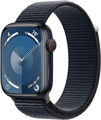 Amazon.com: Apple Watch Series 9 [GPS + Cellular 45mm] Smartwatch with Midnight Aluminum Case with Midnight Sport Loop. Fitness Tracker, Blood Oxygen &amp; ECG Apps, Always-On Retina Display, 