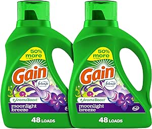 Amazon.com: Gain + Aroma Boost Laundry Detergent Liquid Soap, Moonlight Breeze Scent, 45 Loads, 65 Fl Oz, (Pack of 2),  比之前多送 $3.20 credit 