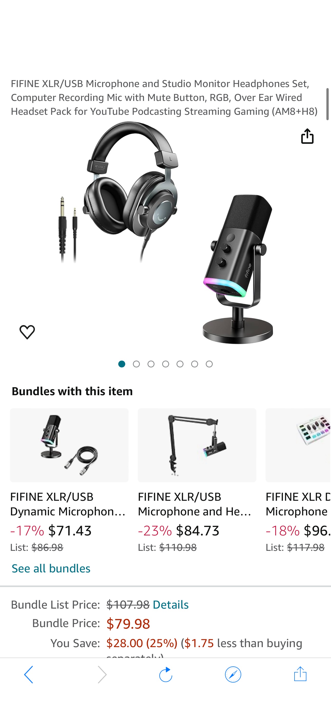 Amazon.com: FIFINE XLR/USB Microphone and Studio Monitor Headphones Set, Computer Recording Mic with Mute Button, RGB, Over Ear Wired Headset Pack for YouTube Podcasting Streaming Gaming (AM8+H8) : Mu