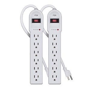 GE 6-Outlet Power Strip, 2 Pack, 2 Ft Extension Cord