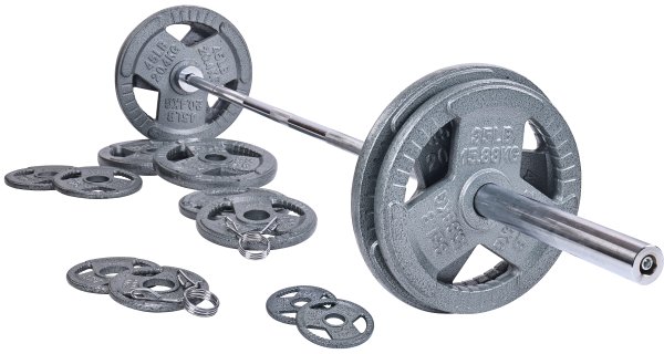 Cast Iron Olympic Weight Including 7FT Olympic Barbell and Clips, 300-Pound Set (255 Pounds Plates + 45 Pounds Barbell)
