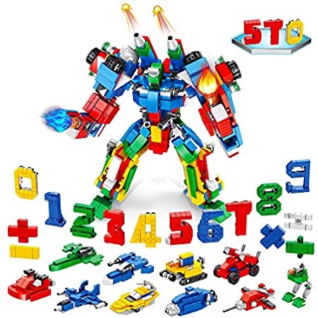 机器人，变形金刚Amazon.com: VATOS STEM Building Toys - 644 PCS Alphabets Robot Creative Building Bricks | 27-in-1 Learning Educational Construction Toys for Boys Girls