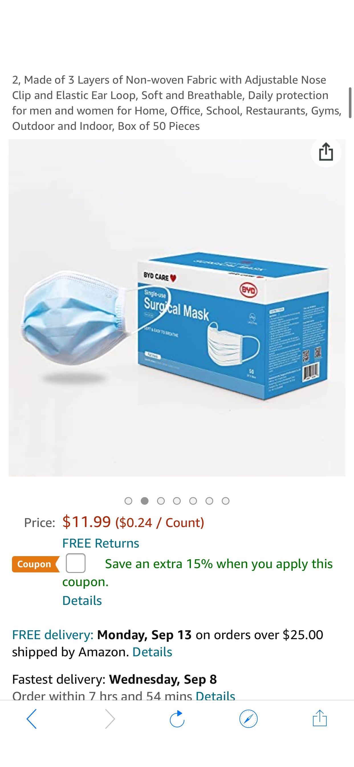 Amazon.com: BYD 一次性口罩减价了CARE Single Use Disposable 3-Ply Surgical Mask, ASTM Level 2, Made of 3 Layers of Non-woven