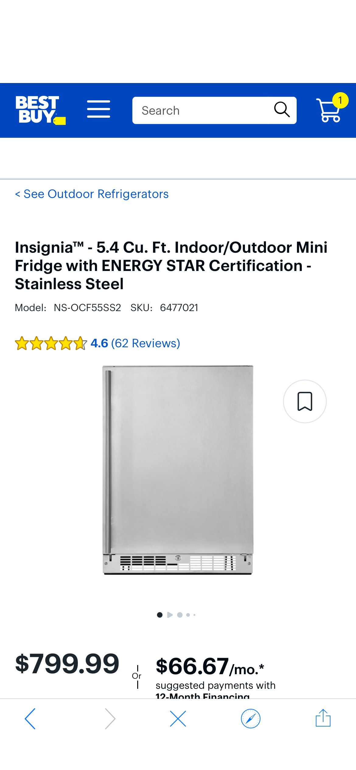 Insignia™ 5.4 Cu. Ft. Indoor/Outdoor Mini Fridge with ENERGY STAR Certification Stainless Steel NS-OCF55SS2 - Best Buy