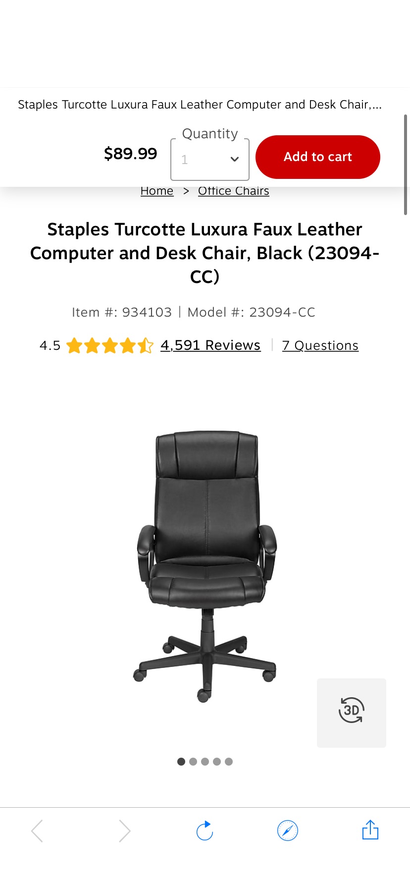Staples® 办公/电脑椅Turcotte Luxura® High Back Office Chair, Black at Staples