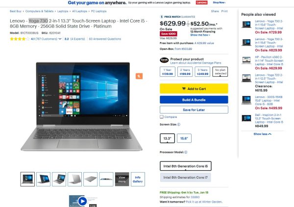 Yoga 730 2-in-1 13.3" Laptop (i5-8250U, 8GB, 256GB)