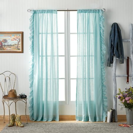 The Pioneer Woman Chambray Ruffle Pole Top Curtain Panel