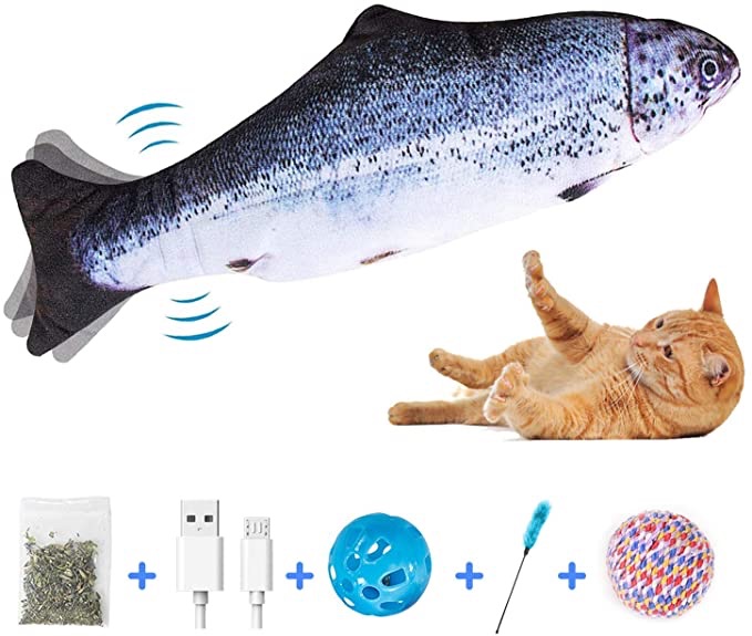 Amazon.com : AigoAnyou 室内猫和小型犬软盘鱼玩具，运动猫薄荷玩具，互动软盘鱼狗玩具，USB 充电软盘猫玩具