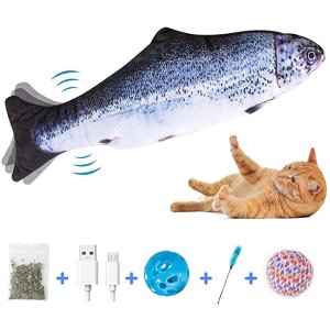 $6.8 Amazon.com : AigoAnyou 室内猫和小型犬软盘鱼玩具,运动猫薄荷玩具,互动软盘鱼狗玩具,USB 充电软盘猫玩具