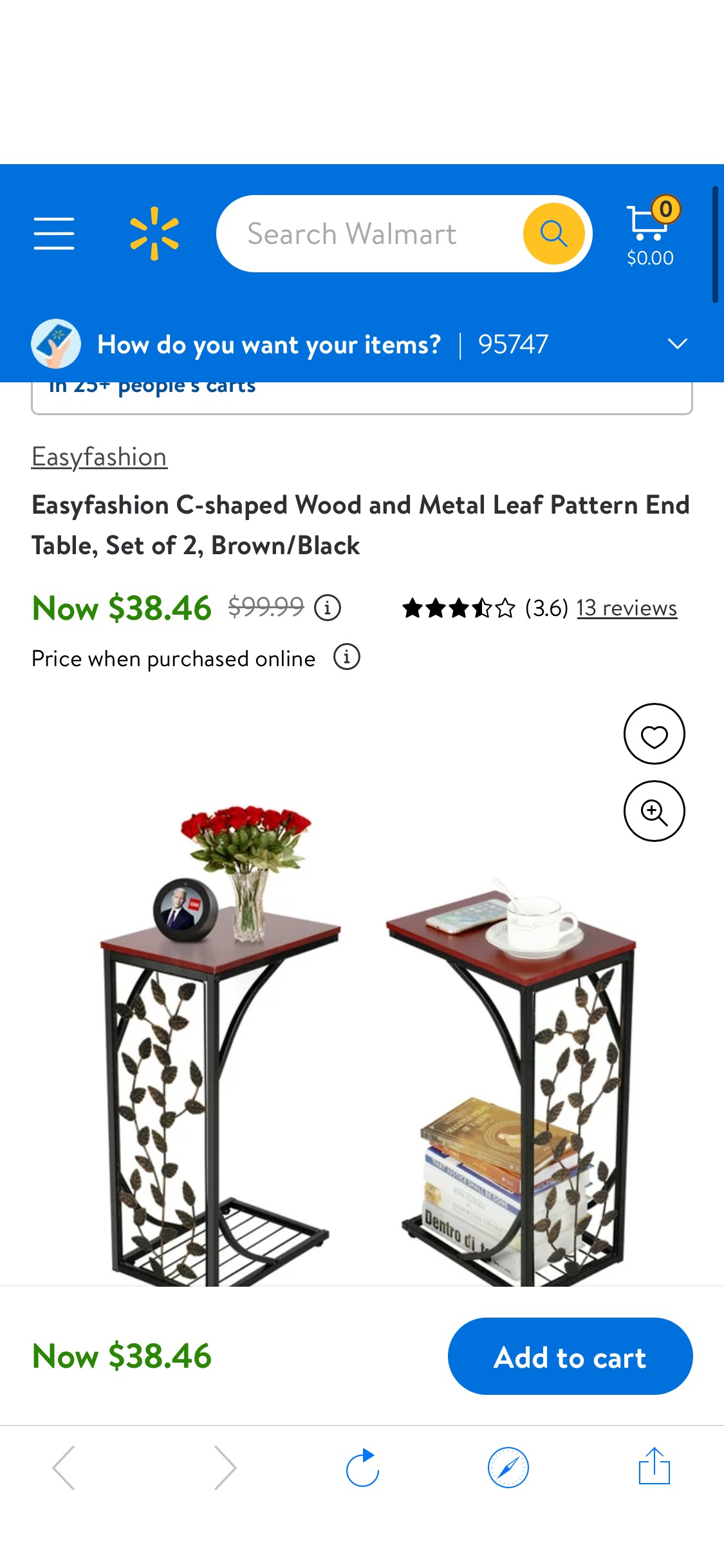 Easyfashion C-shaped Wood and Metal Leaf Pattern End Table, Set of 2, Brown/Black - Walmart.com