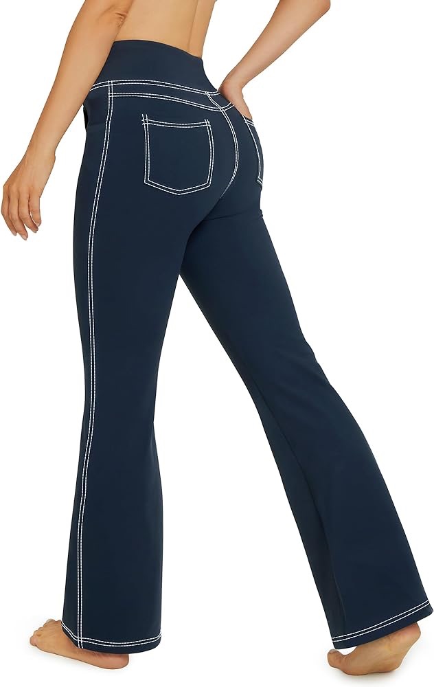Amazon.com: G4Free 女式喇叭瑜伽裤，带口袋，高腰喇叭裤，瑜伽紧身裤，健身喇叭裤，四向弹力