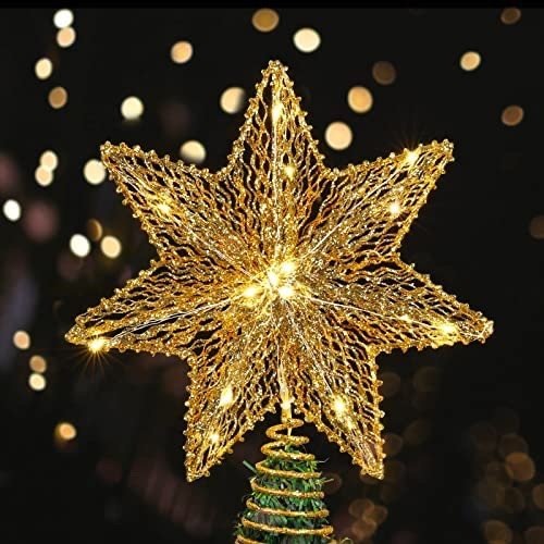 Roylvan LED 金色闪光星星圣诞树顶饰