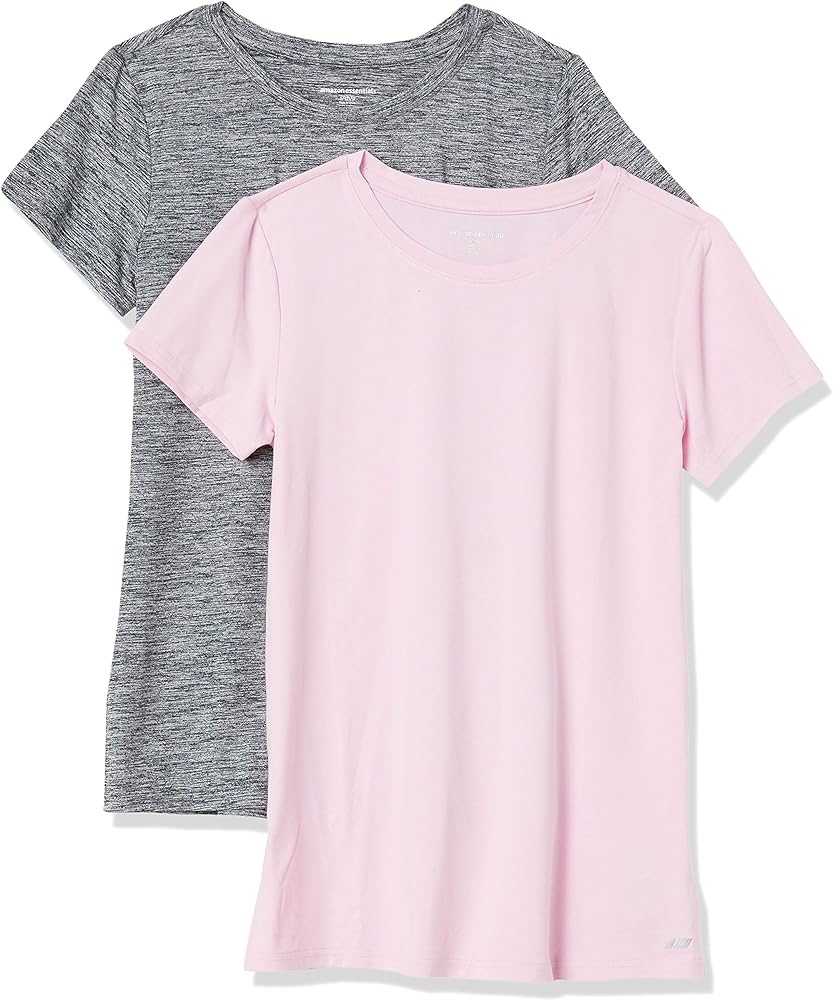 Amazon.com: Amazon Essentials Women's Tech Stretch Short-Sleeve Crewneck T-Shirt (Available in Plus Size), Pack of 2, Grey Space Dye/Light Pink, X-Small : Clothing, Shoes & Jewelry