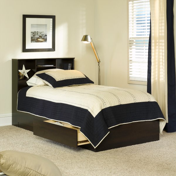 Mainstays Mates Storage Bed with Bookcase Headboard