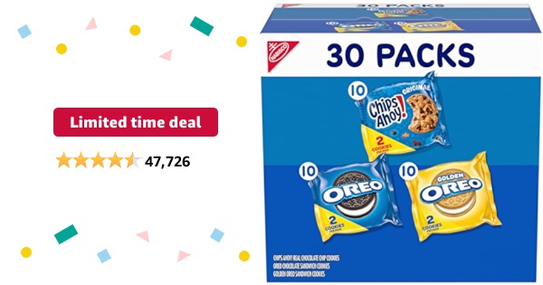 Limited-time deal: Nabisco Sweet Treats Cookie Variety Pack OREO, OREO Golden & CHIPS AHOY!, 30 Snack Packs (2 Cookies Per Pack)