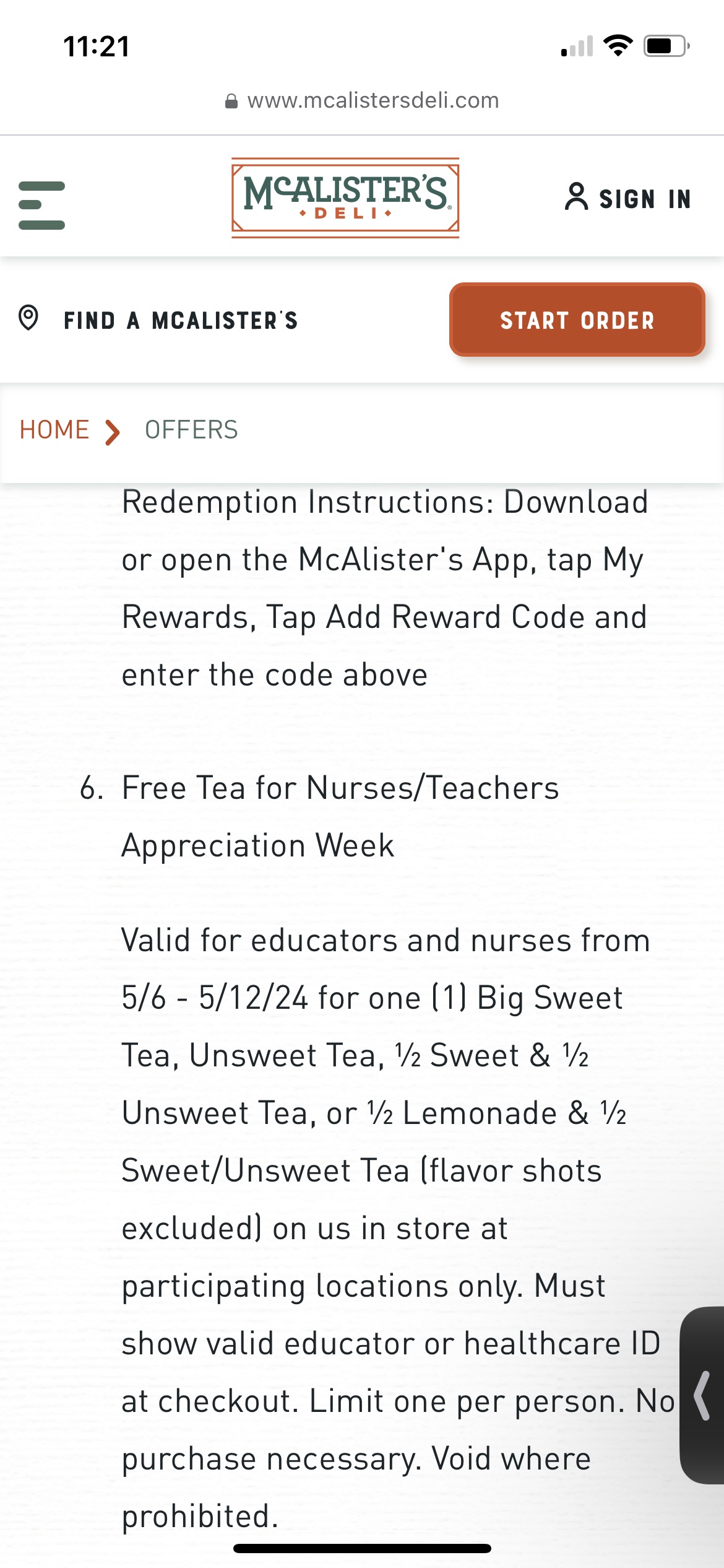 McAlister’s ：预告Teachers & Nurses免费饮品