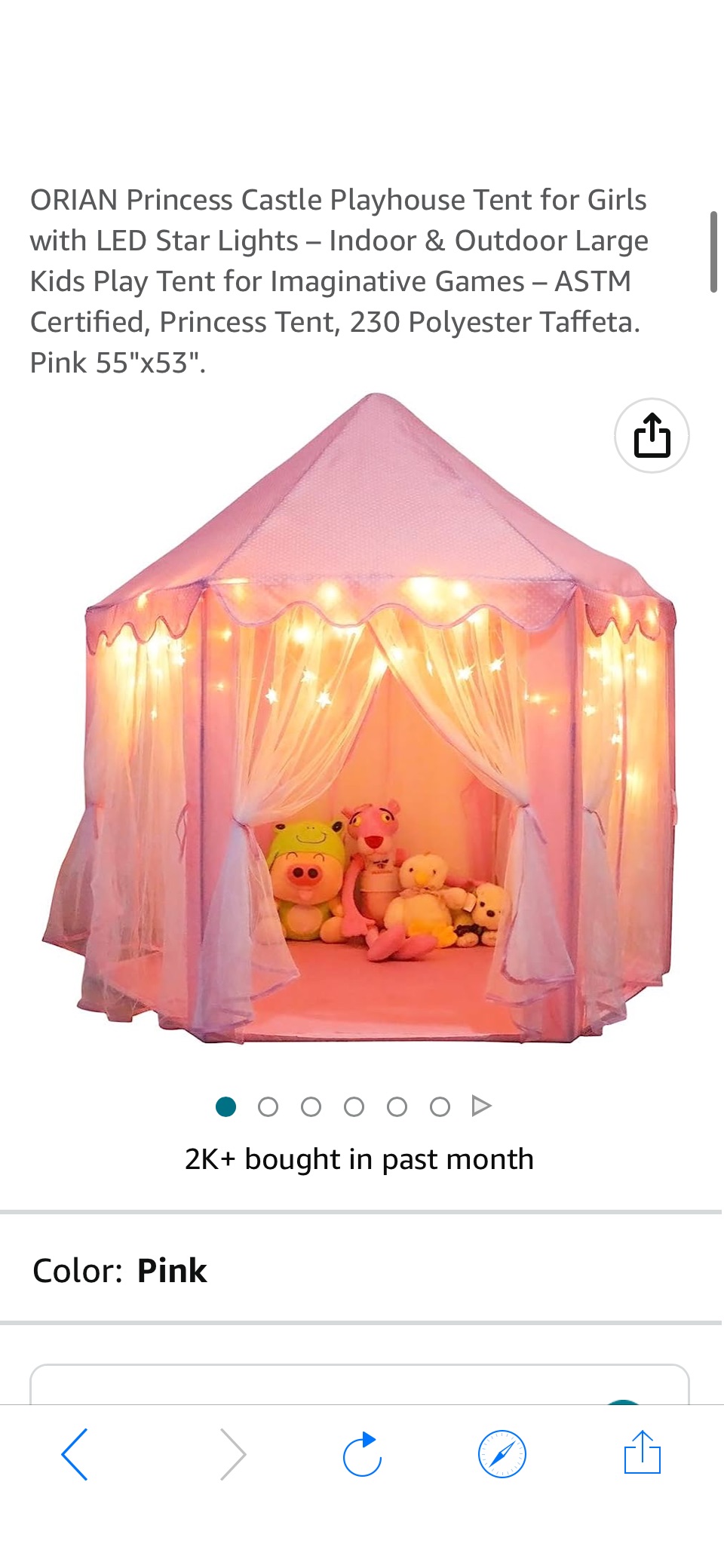 Amazon.com: ORIAN Princess Castle Playhouse Tent for Girls with LED Star Lights – Indoor & Outdoor Large Kids Play Tent for Imaginative原价59.99