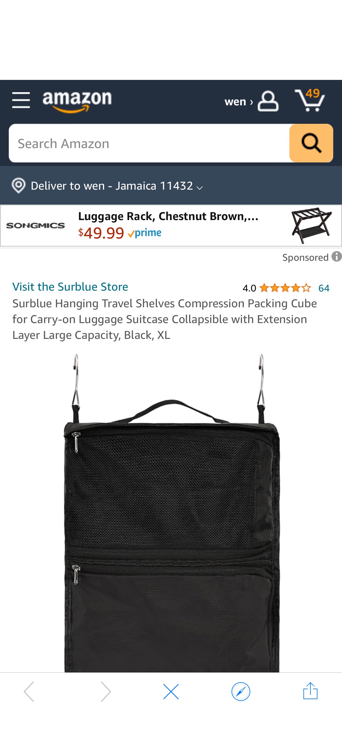 Amazon.com: Surblue Hanging Travel Shelves Compression Packing Cube for Carry-on Luggage Suitcase Collapsible with Extension Layer Large Capacity, Black, XL : Home & Kitchen