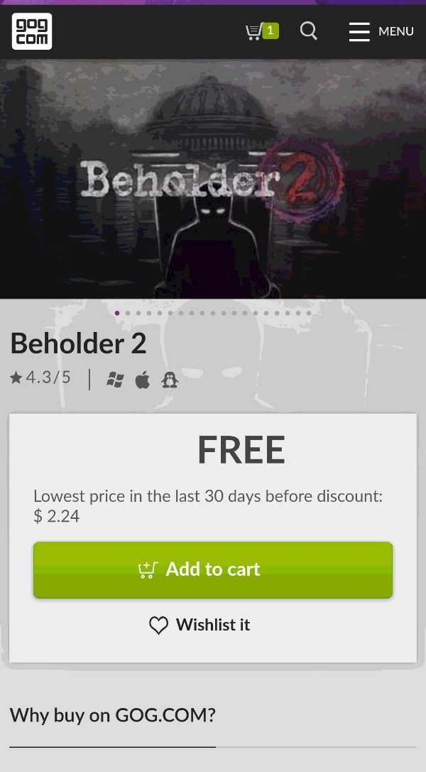 -100% Beholder 2 on GOG.com喜加一