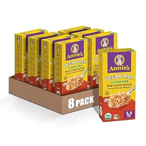 Amazon.com: Annie&#39;s Organic Vegan Mac, Red Lentil Spiral with Sweet Potato Pumpkin Sauce, Gluten Free, 5.5 oz. (Pack of 8) : Grocery &amp; Gourmet Food