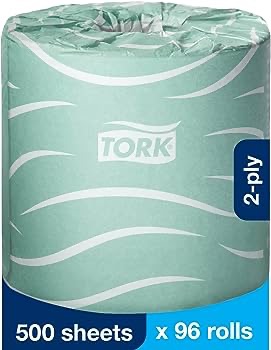 Tork 厕纸 96卷 Septic Safe Toilet Paper White, 100% Recycled, 2-ply, 500 Sheets per Roll, 96 Rolls : Health & Household