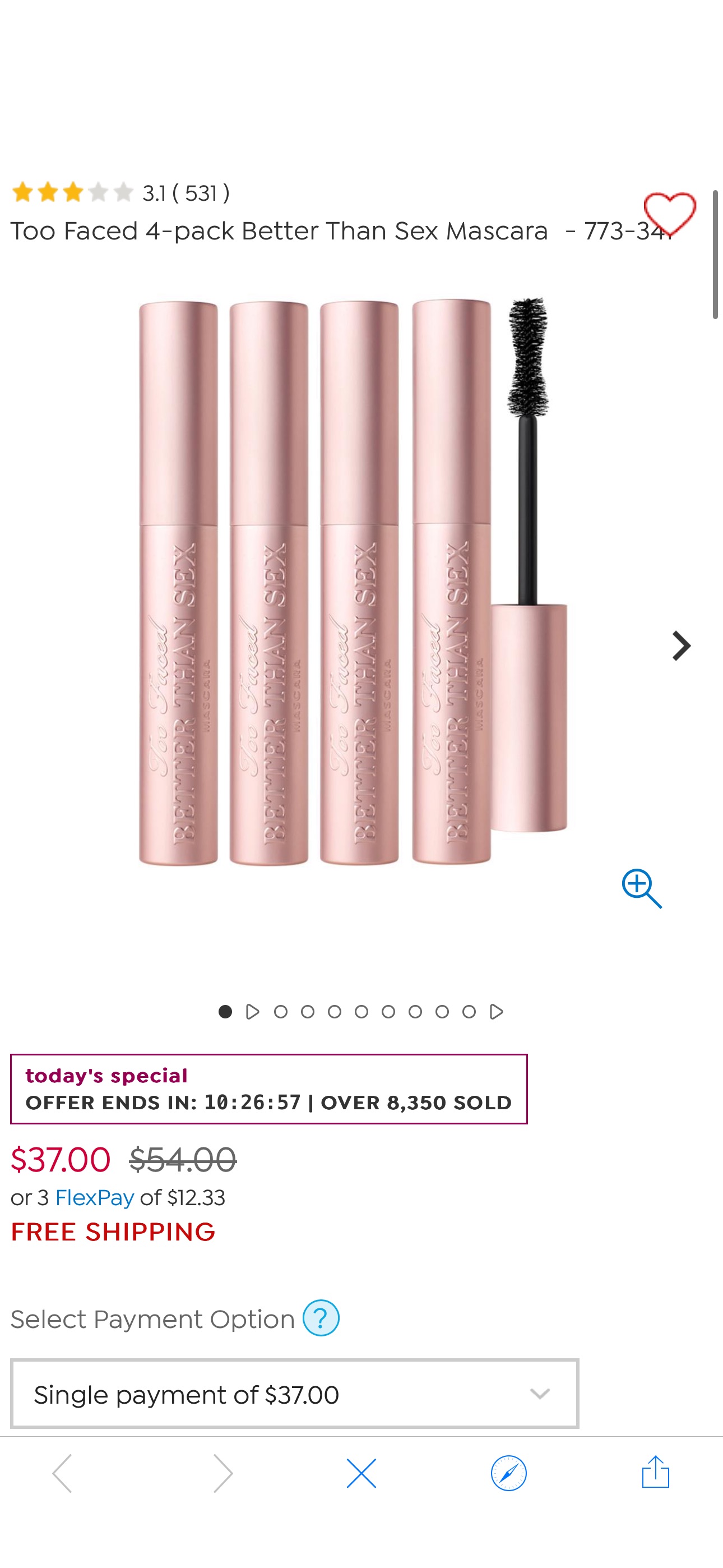 Too Faced 4-pack Better Than Sex Mascara - 20160932 | HSN $27 Too Faced 4-pack Better Than Sex Mascara - 
$116 Value 
New account and use code HSN2024