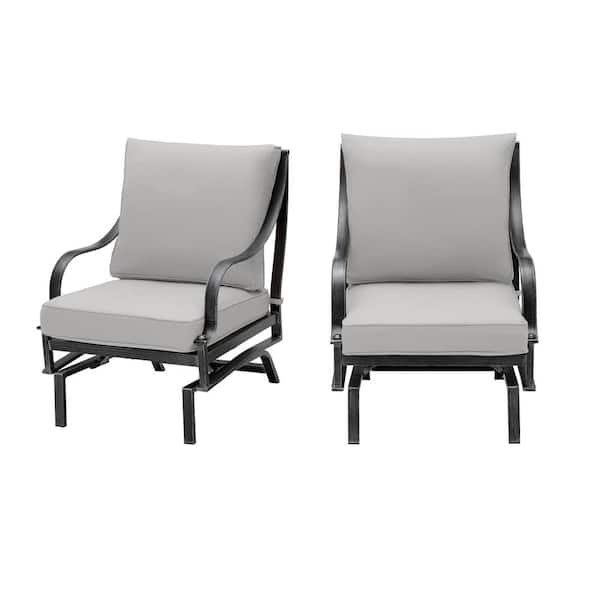 Highland Point Black Pewter Aluminum Outdoor Patio Rocking Lounge Chair with CushionGuard Pewter Gray Cushion (2-Pack)