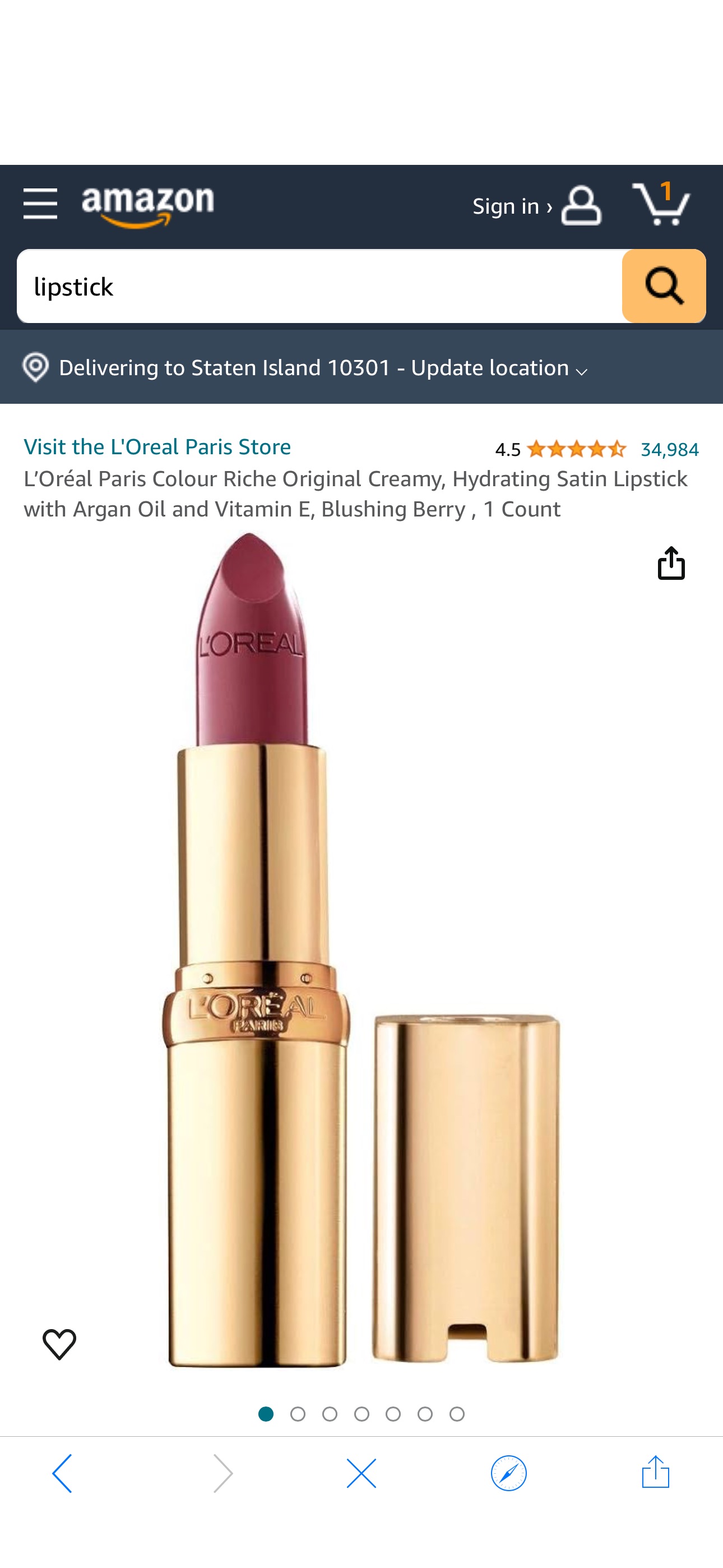Amazon.com : L’Oréal Paris Colour Riche Original Creamy, Hydrating Satin Lipstick with Argan Oil and Vitamin E, Blushing Berry , 1 Count : Lipstick : Beauty & Personal Care