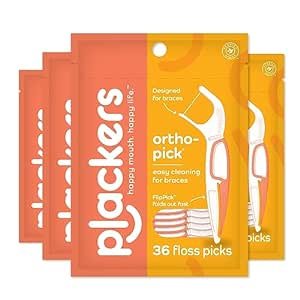 Plackers Orthopick Floss Picks, Unflavored, 36 Count (4 Pack)