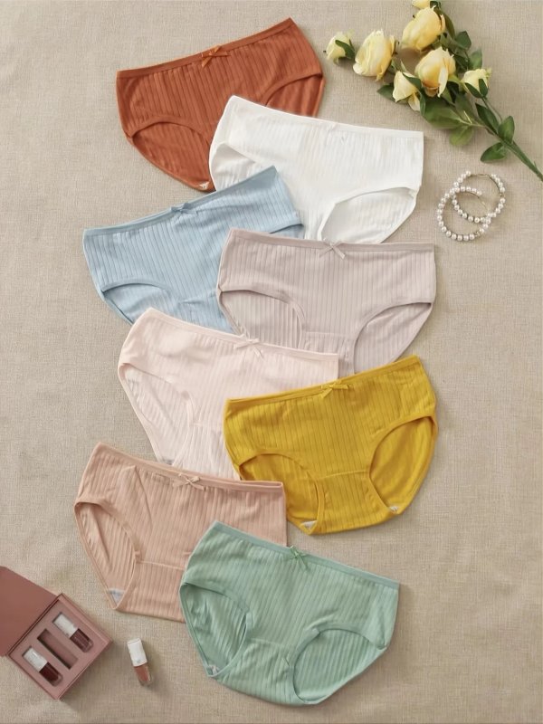 Temu 8 Pack Ribbed Panties, Soft & Colorful Bikini Briefs, Women's