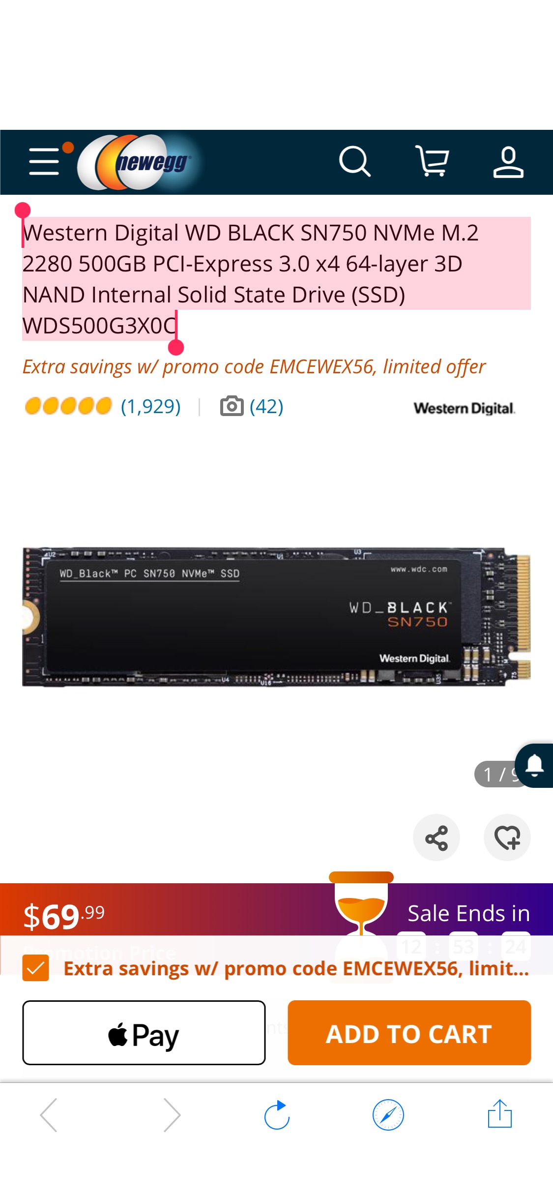 西数Western Digital WD BLACK SN750 M.2 2280 500GB SSD - Newegg.com