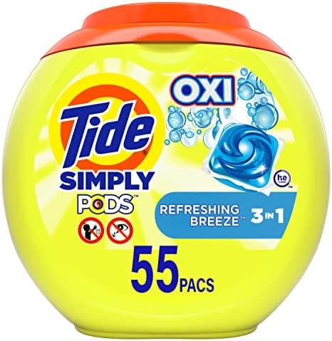 Amazon.com: Tide Simply Pods + Oxi Laundry Detergent Soap Pods, Refreshing Breeze, 55 Count, 30 ounces : Health & Household
