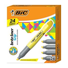 彩色笔Amazon.com : BIC Brite Liner Grip Tank Highlighter, Chisel Tip, Assorted Colors, Pack of 24 : Office Products