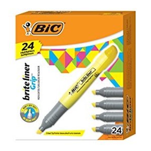 $14.88 彩色笔Amazon.com : BIC Brite Liner Grip Tank Highlighter, Chisel Tip, Assorted Colors, Pack of 24 : Office Products