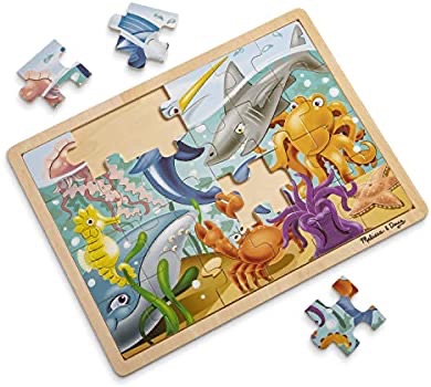 Amazon.com: Melissa & Doug Under the Sea Ocean Animals Wooden Jigsaw Puzzle With Storage Tray (24 pcs) : Melissa & Doug: Everything Else