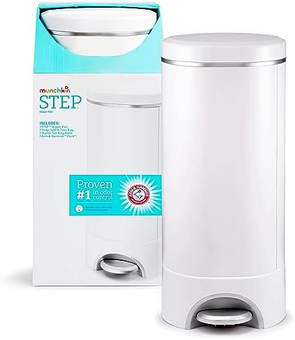 Amazon.com: Munchkin® Step Diaper Pail Powered by Arm &amp; Hammer, #1 in Odor Control, Award-Winning, Includes 1 Refill Ring and 1 Snap, Seal &amp; toss Bag : Baby