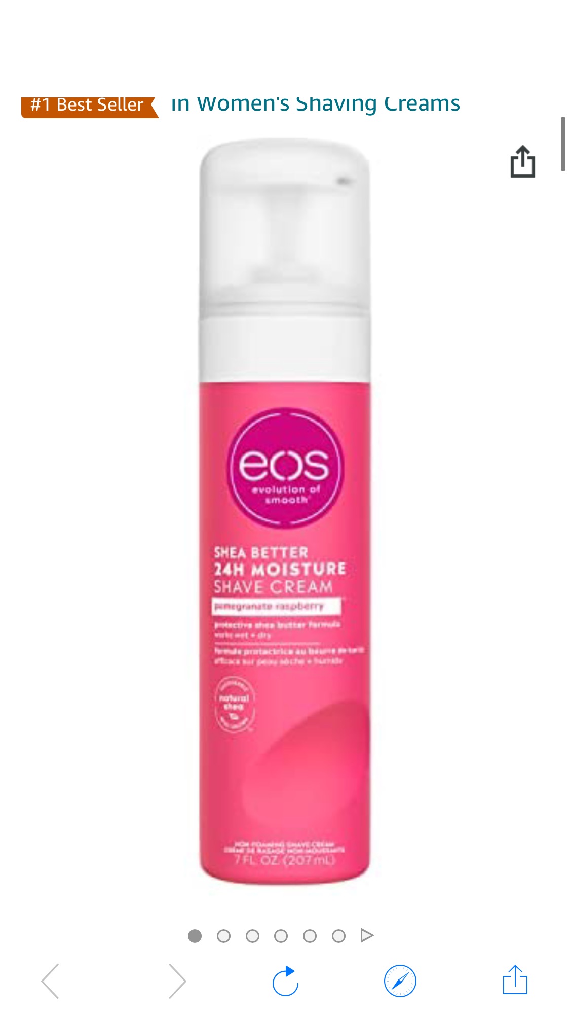 eos Shea Better Shaving Cream for Women- Pomegranate Raspberry | Shave Cream, Skin Care and Lotion with Shea Butter and Aloe | 24 Hour Hydration | 7 fl oz, (600)剃毛膏