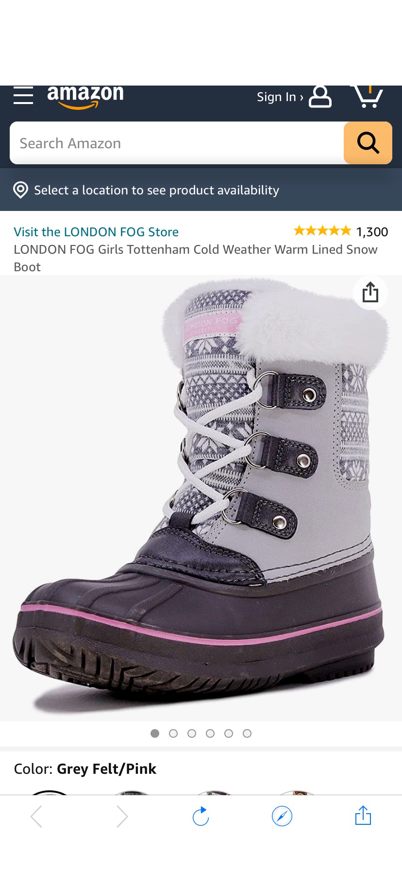 Amazon.com | LONDON FOG Girls Tottenham Cold Weather Snow Boot GREY FELT/PINK Size 2 | Snow Boots雪地靴