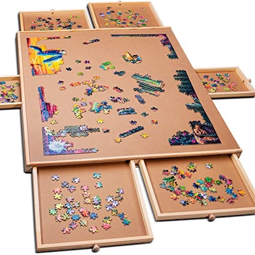 Amazon.com: 1500 Piece Wooden Jigsaw Puzzle Table - 6 Drawers, Puzzle Board | 27” X 35” Jigsaw Puzzle Board Portable - Portable Puzzle Table | for Adults and Kids : Toys & Games