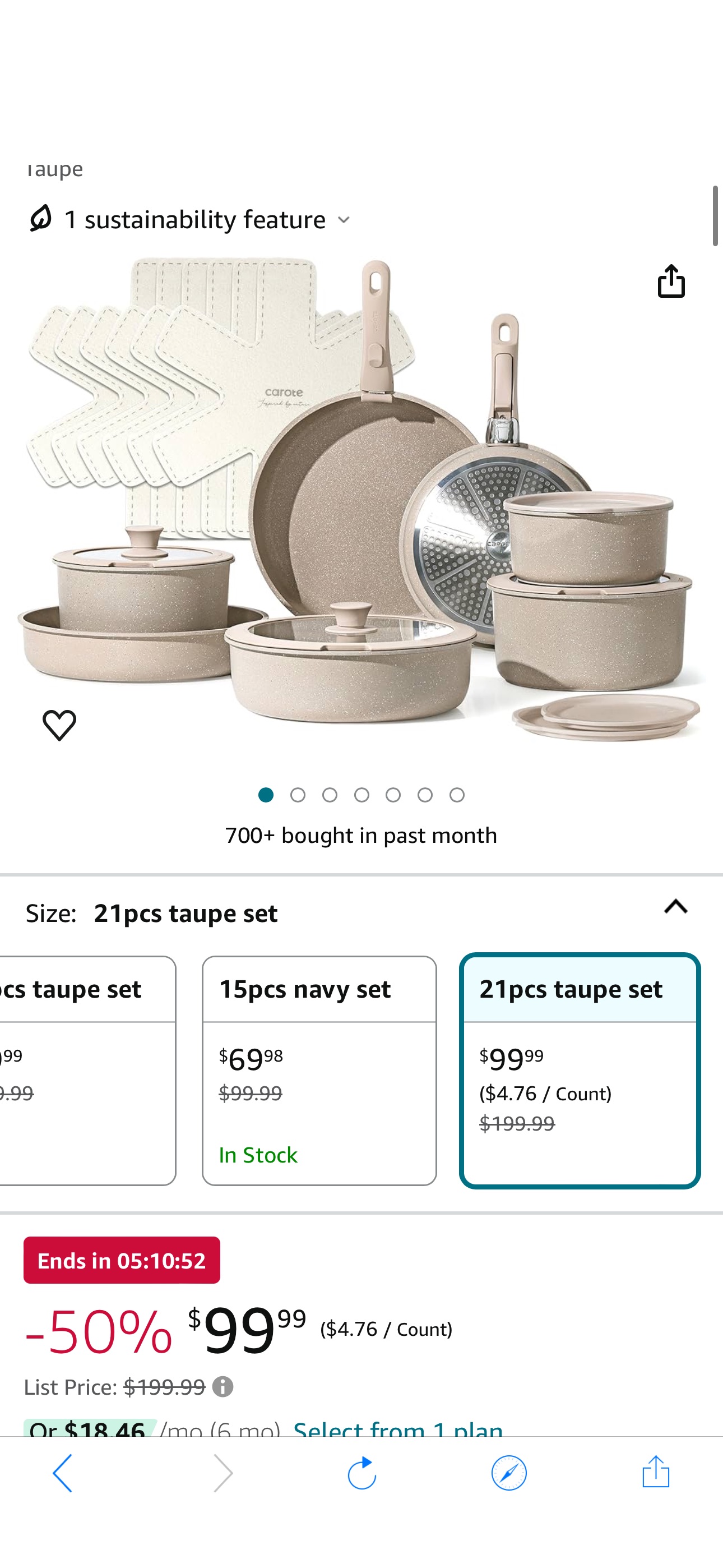 Amazon.com: CAROTE 15pcs Pots and Pans Set, Nonstick Cookware Set Detachable Handle, Induction Kitchen Cookware Sets Non Stick with Removable Handle, RV Cookware Set, Oven Safe, Taupe: Home & Kitchen
