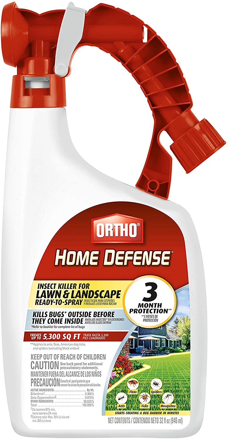Ortho Home Defense Insect Killer for Lawn & Landscape Ready-to-Spray - Treats up to 5, 300 sq. ft, Kills Ants, Ticks, Mosquitoes, Fleas & Spiders, Starts Killing Within Minutes 室外杀虫喷雾剂 32oz