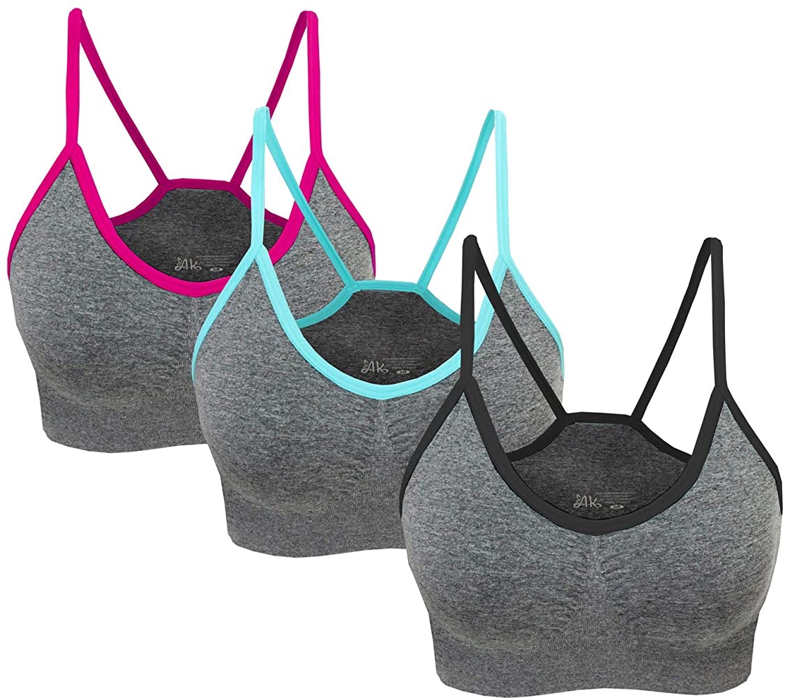 AKAMC Women's Removable Padded Sports Bras Medium Support Workout Yoga Bra 3 Pack,Red/Blue/Black运动内衣
